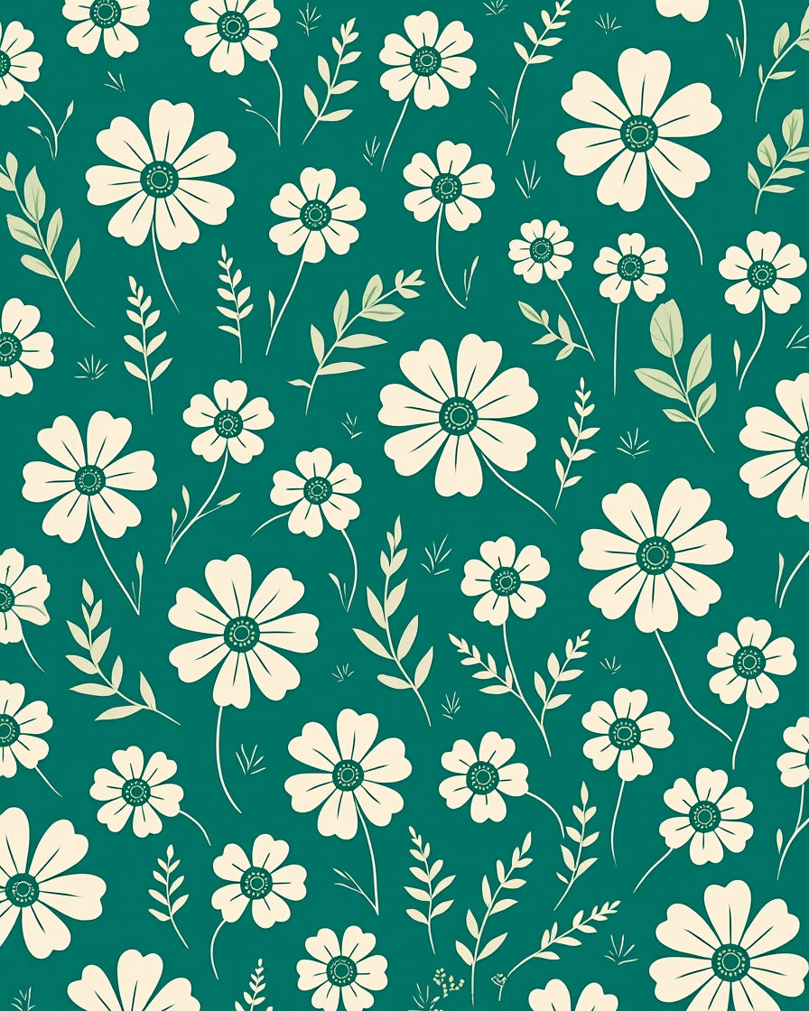 Creamy Floral Pattern On Teal Background Rug