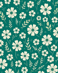 Creamy Floral Pattern On Teal Background Rug