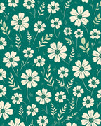 Creamy Floral Pattern On Teal Background Rug