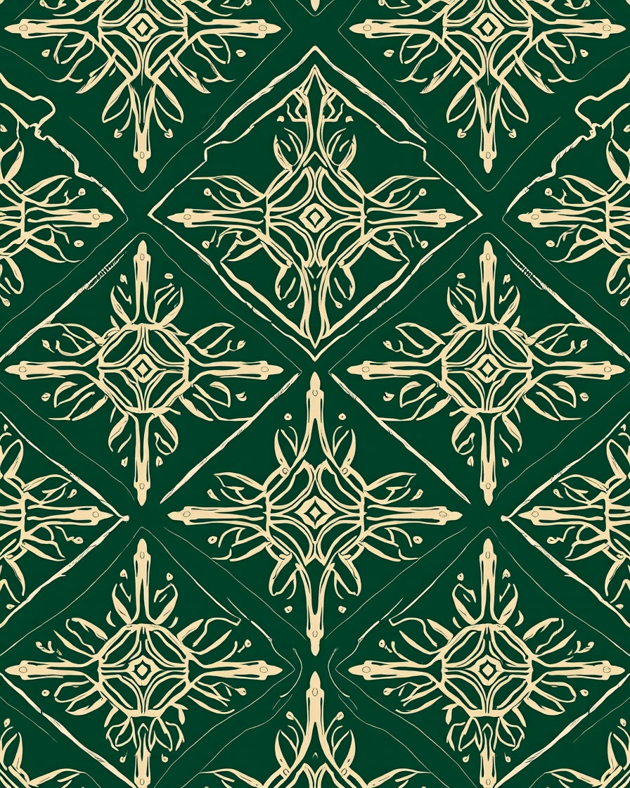 Vintage Green Cream Ornamental Design Rug