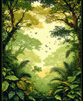 Lush Green Forest with Birds Pattern Rug