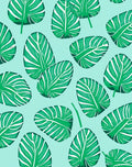 Tropical Leaf Pattern Green Rug