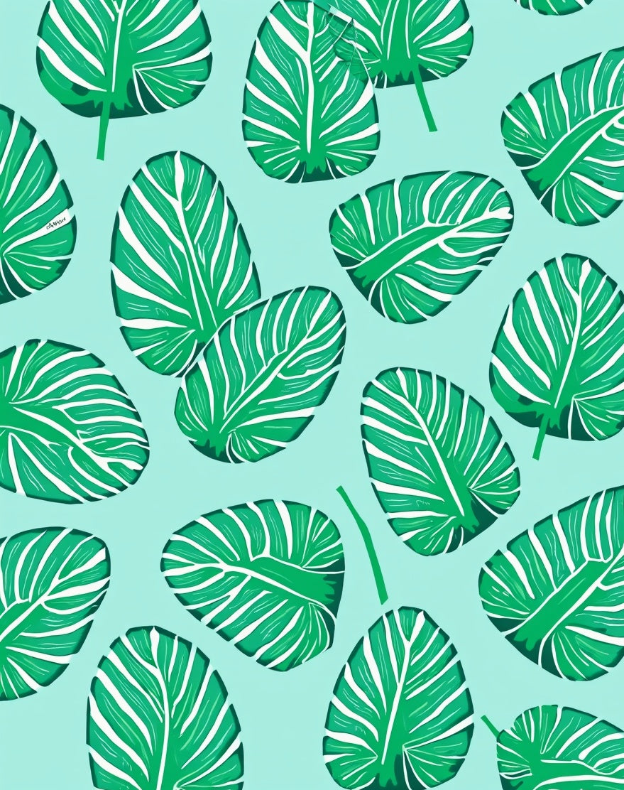 Tropical Leaf Pattern Green Rug