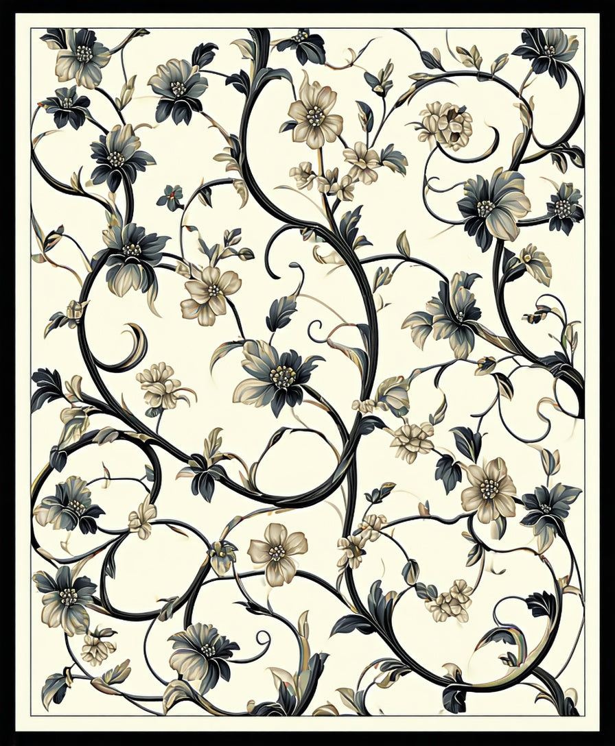 Elegant Floral Scroll Patterned Rug