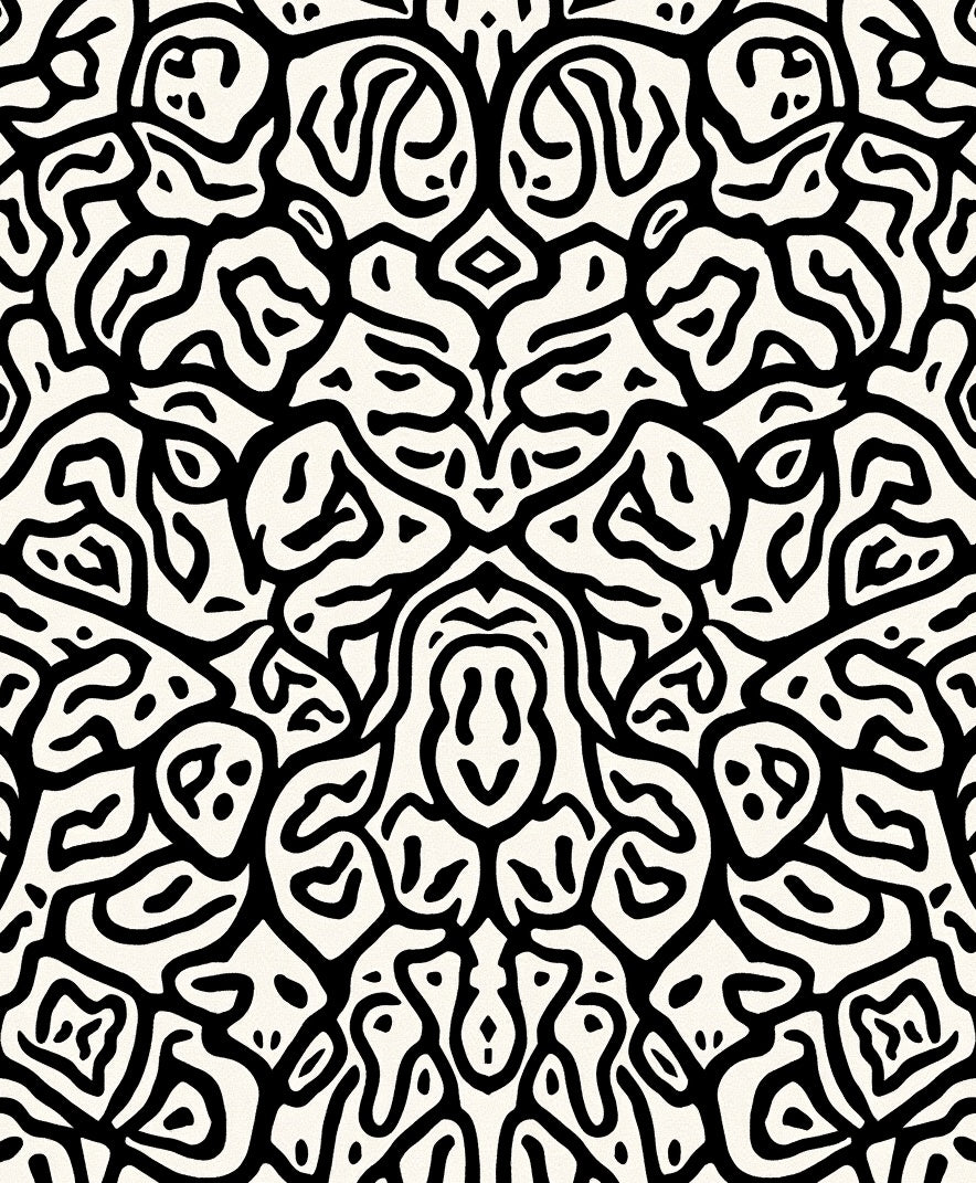 Organic Abstract Black White Pattern Rug