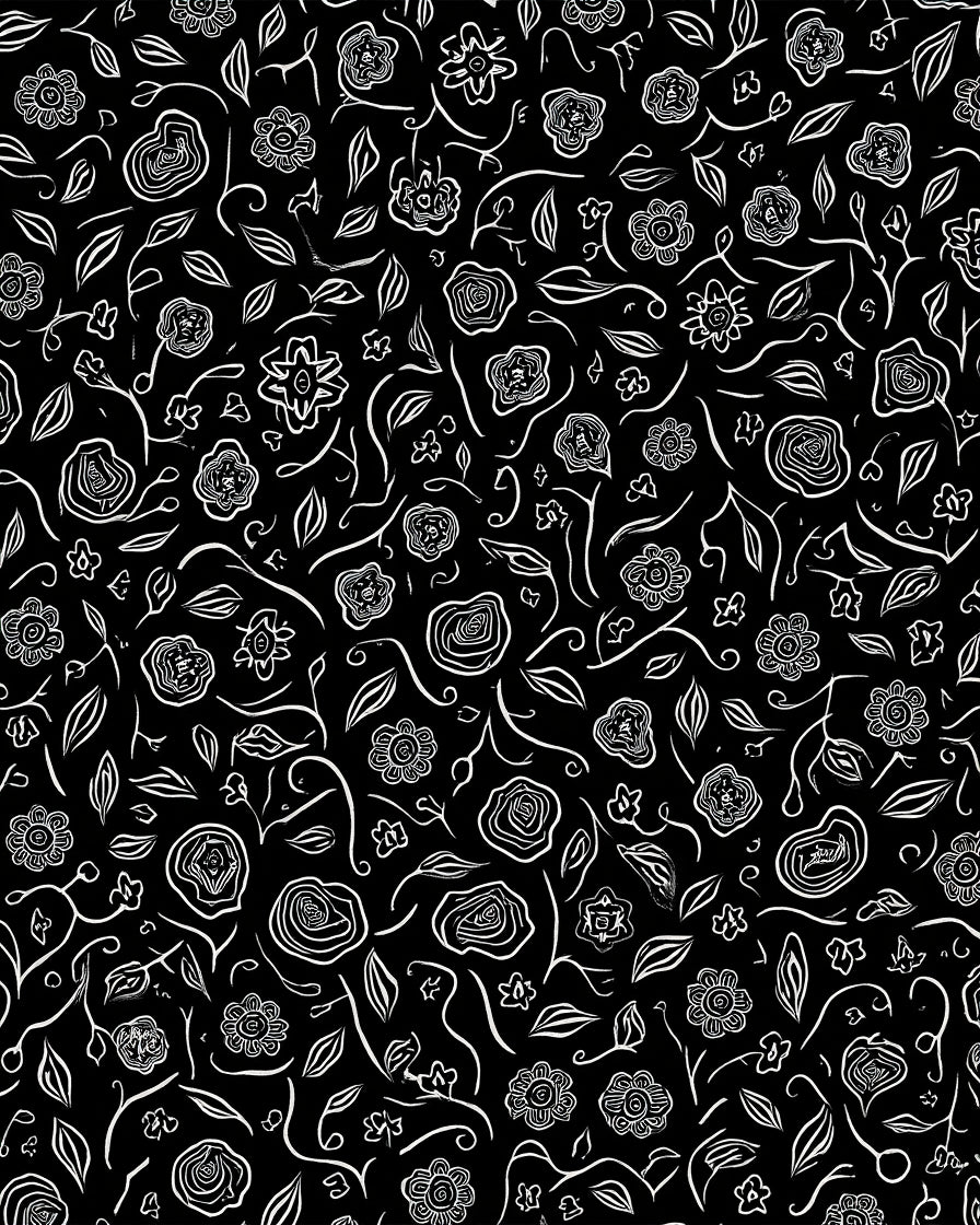 Whimsical Black White Floral Pattern Rug