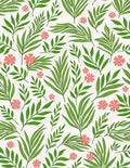 Tropical Green Leaf and Small Flower Pattern Rug