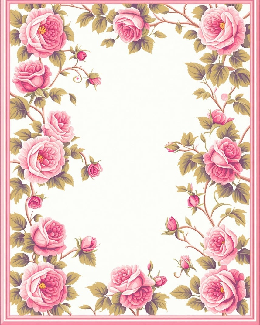 Pink Rose Floral Border Design Rug