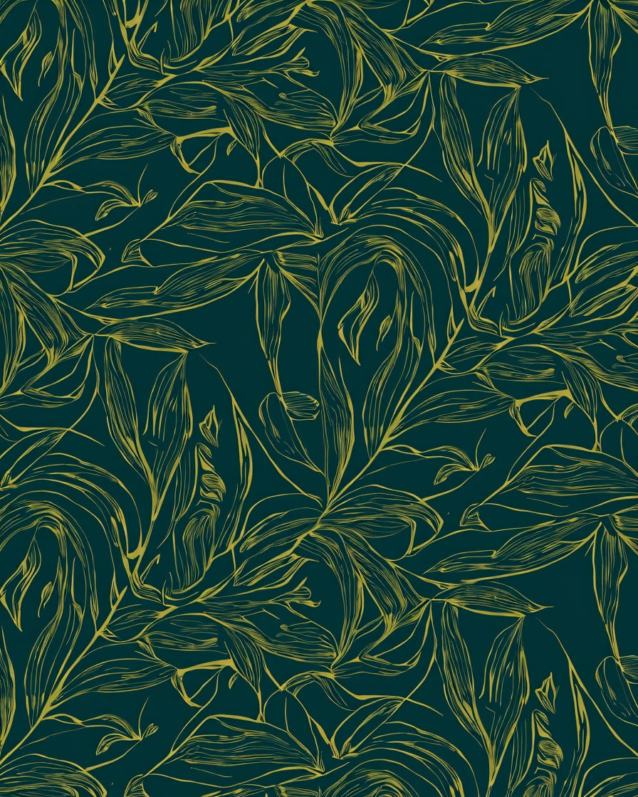 Exotic Leaf Pattern Outline Rug