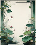 Serene Lotus Flower and Leaf Pattern Rug