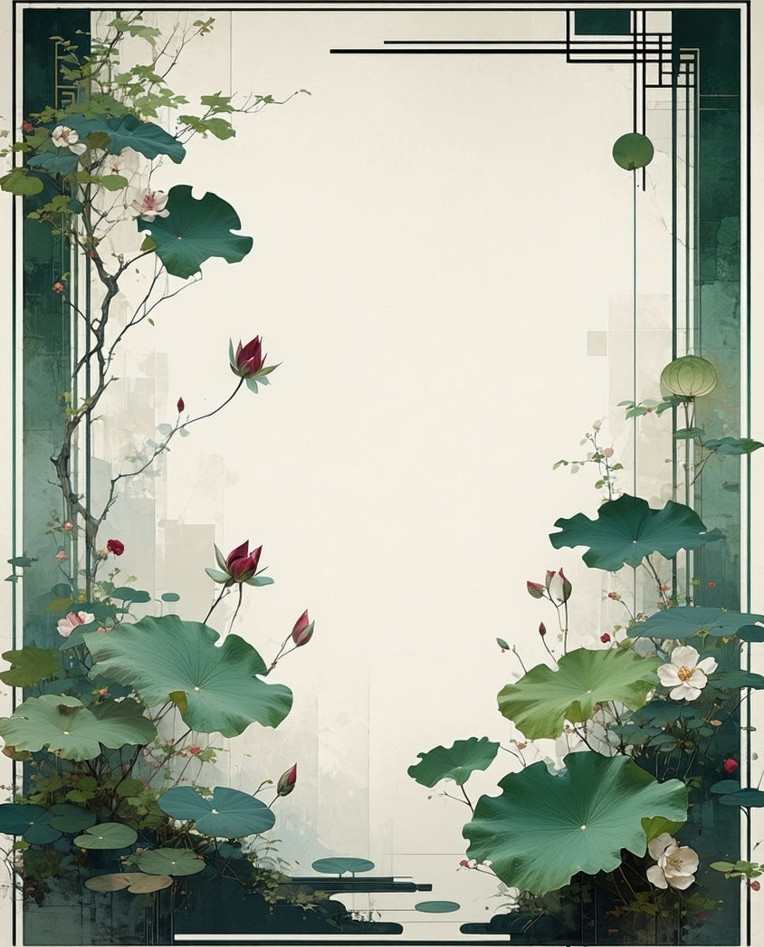 Serene Lotus Flower and Leaf Pattern Rug