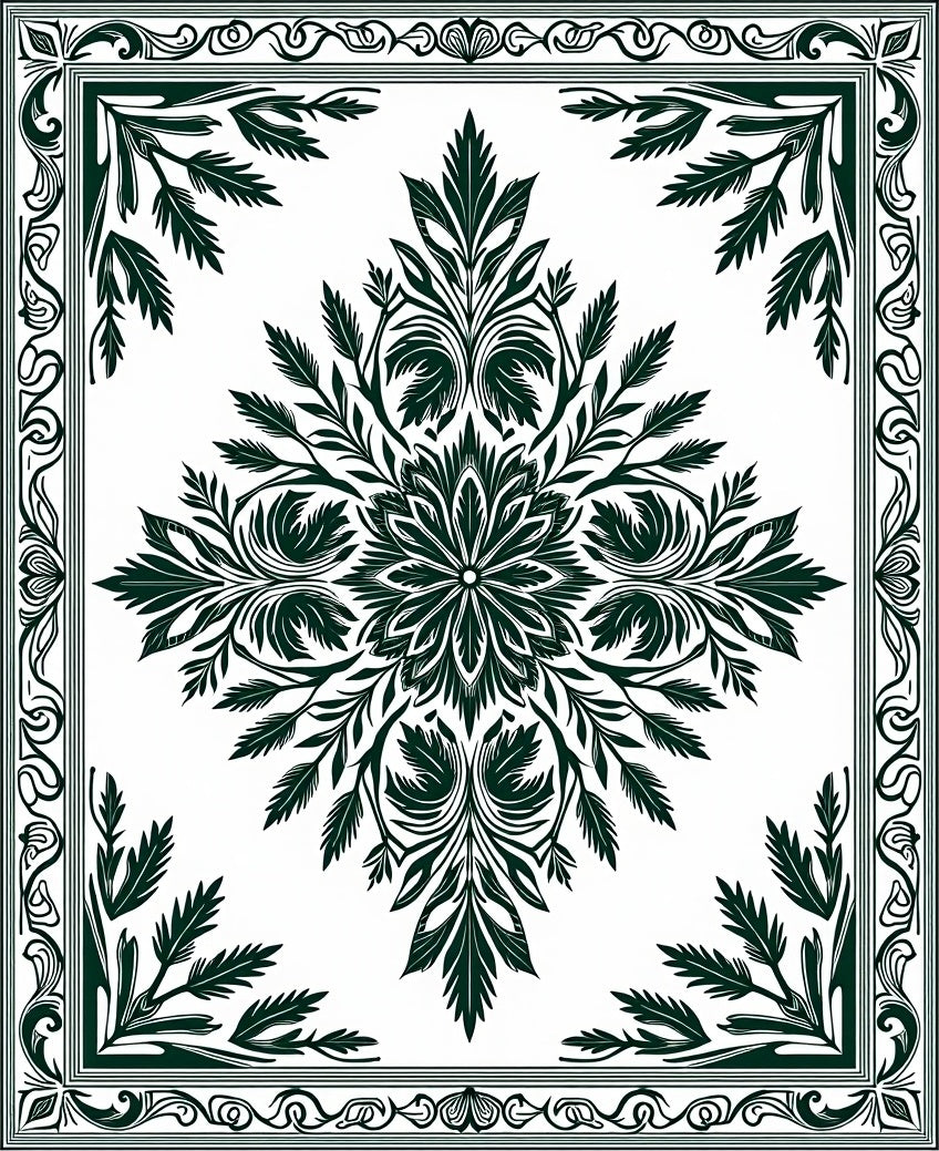 Dark Green Floral Medallion Design Rug