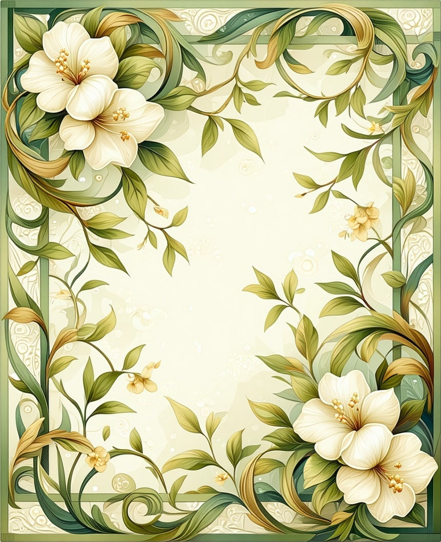 Elegant Floral Leaf Border Design Rug
