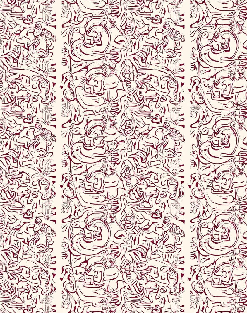 Abstract Figures Burgundy Cream Pattern Rug