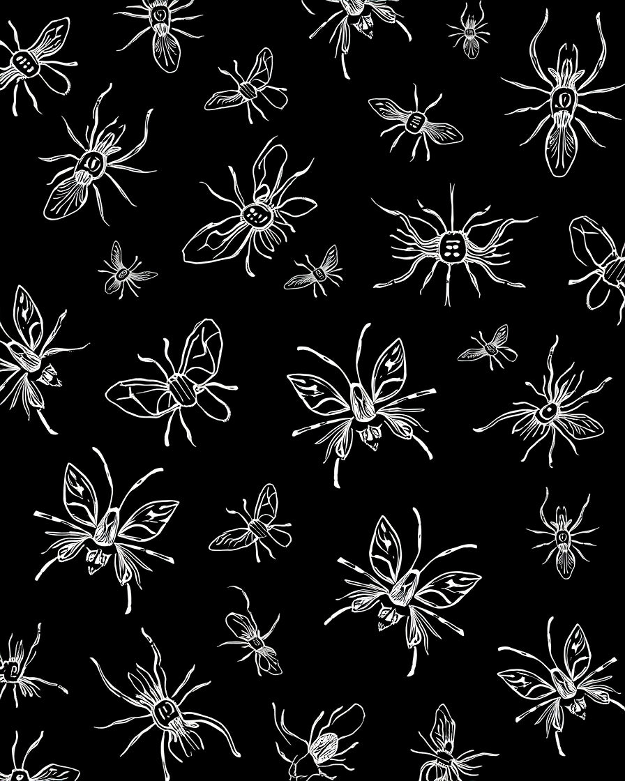 White Insects Sketch Pattern Rug