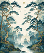Misty Forest Landscape Pixel Art Rug