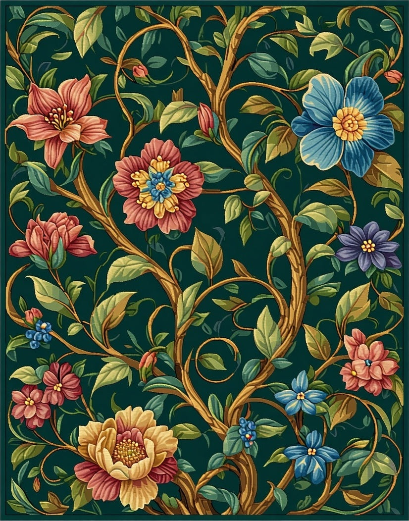 Emerald Garden Floral Vine Rug