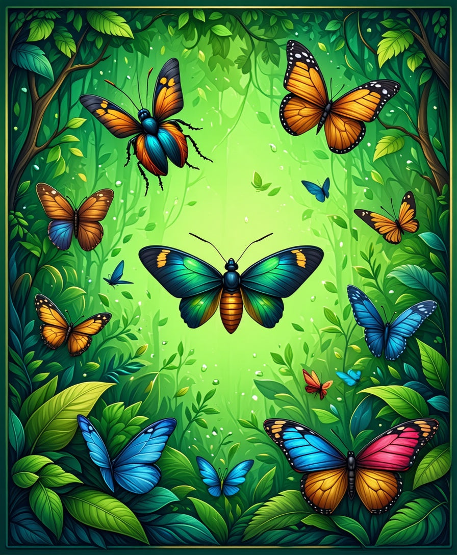 Vibrant Butterfly Garden Nature Pattern Rug