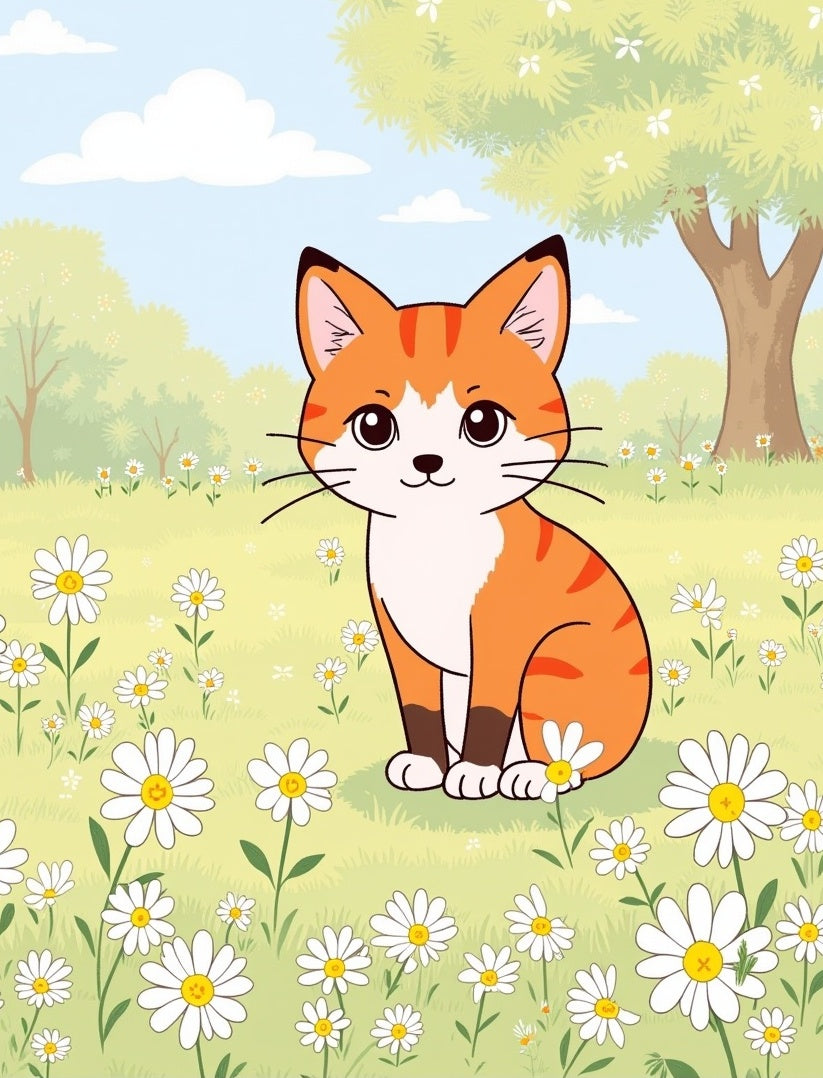 Cute Orange Cat Amongst Daisies Rug