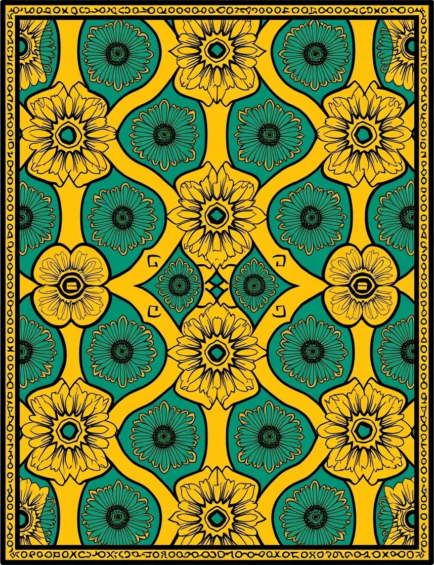 Bold Floral Yellow Emerald Pattern Rug