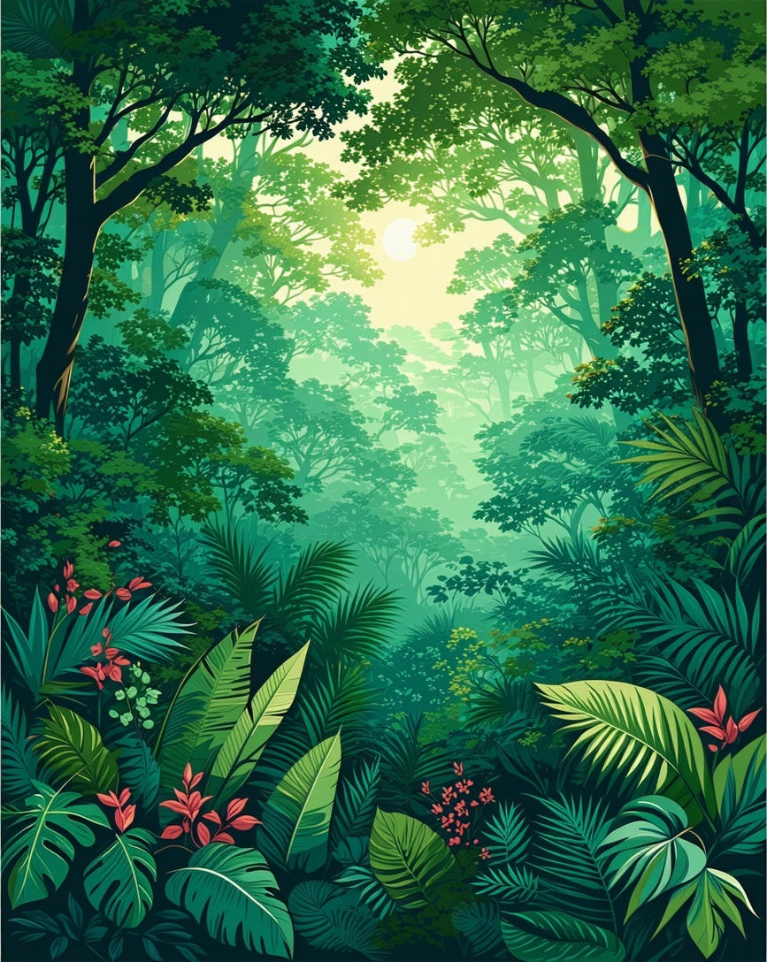 Lush Jungle Canopy With Tropical Foliage Rug