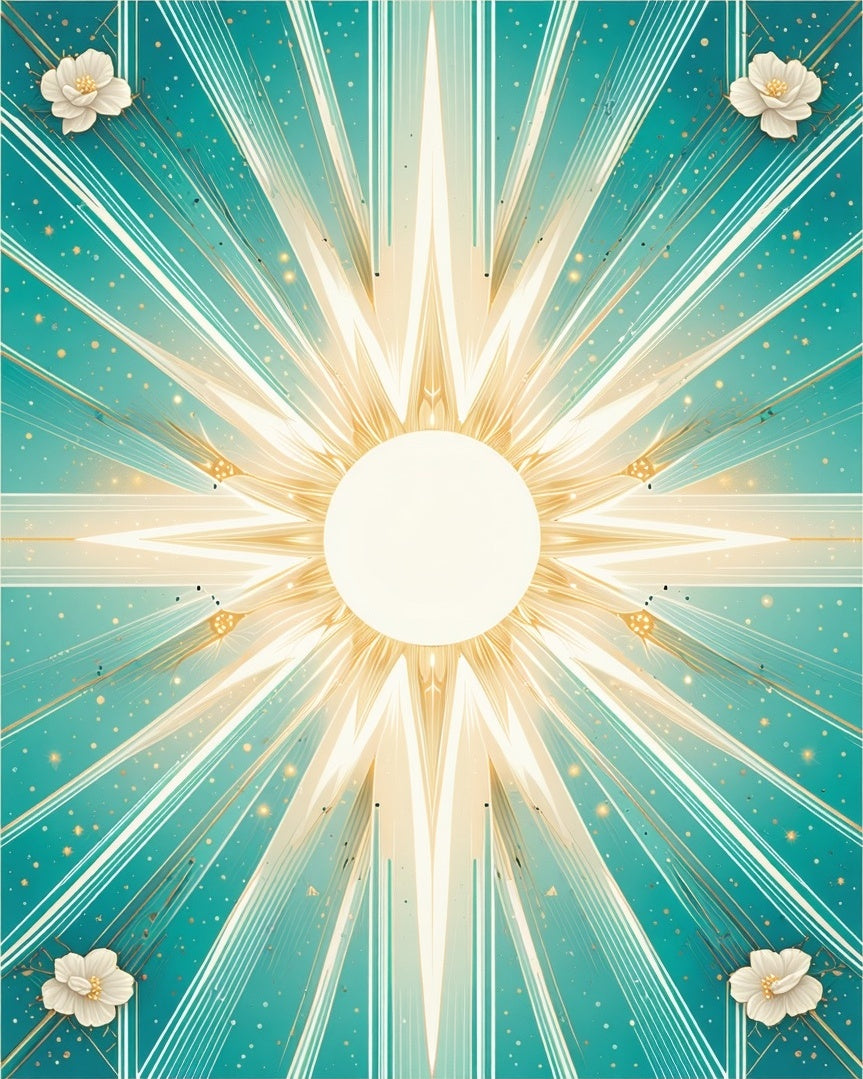 Radiant Sunburst Teal Floral Design Rug