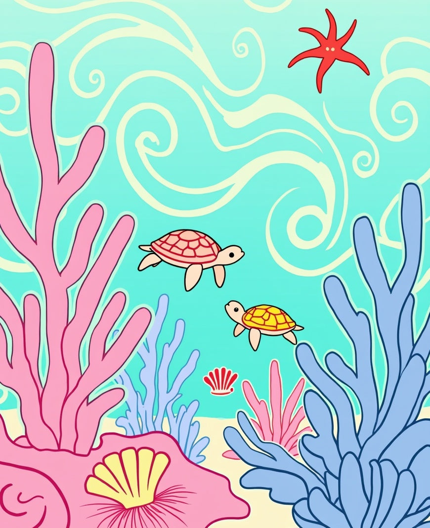 Ocean Life Coral Turtle Pattern Rug