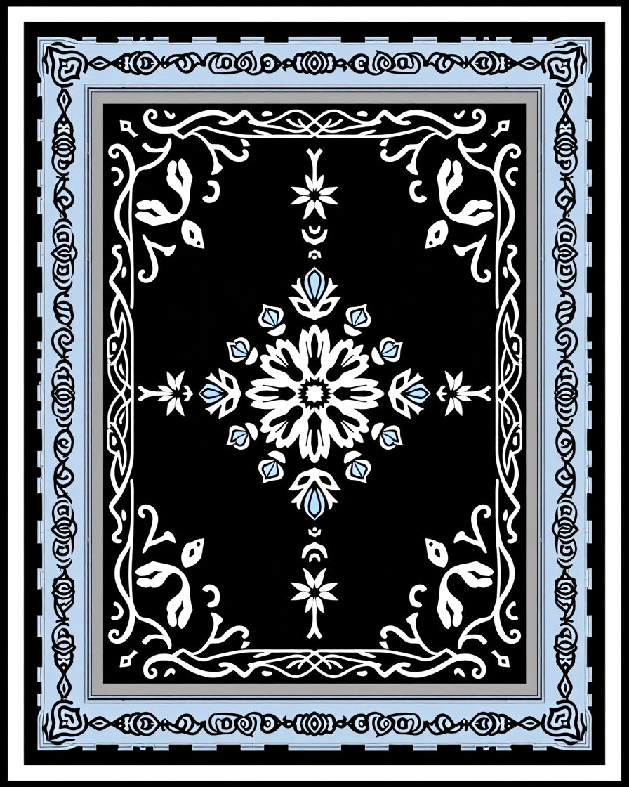 Black Floral Motif With Light Blue Accents Rug