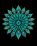 Vibrant Teal Peacock Feather Mandala Rug