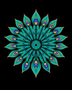 Vibrant Teal Peacock Feather Mandala Rug