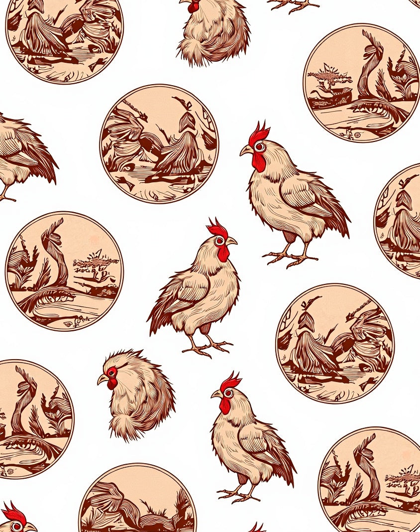 Farmhouse Rooster Circle Landscape Art Rug