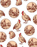 Farmhouse Rooster Circle Landscape Art Rug