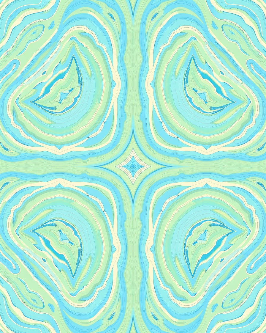 Soft Aqua Cream Swirl Kaleidoscope Rug