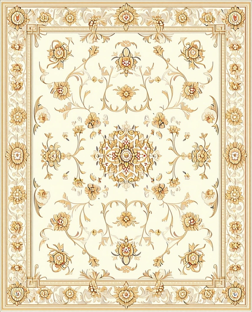 Ornate Floral Scrollwork Cream Rug