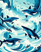 Ocean Sharks In Urban Waves Rug