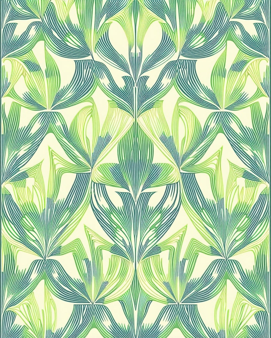 Stylized Green And Blue Art Nouveau Floral Rug