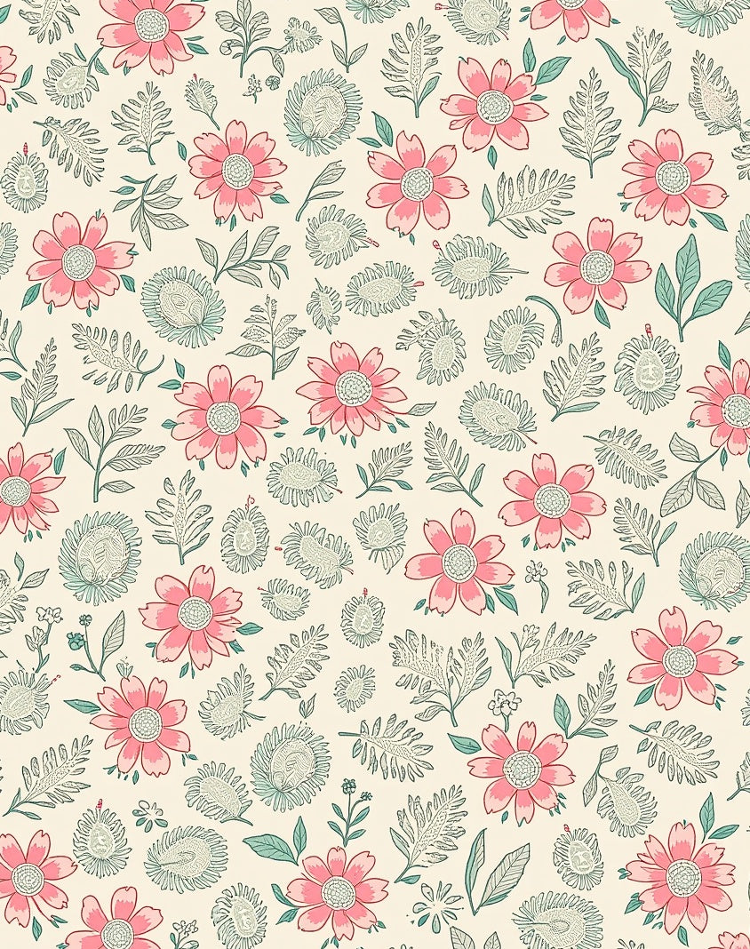 Pink Floral Meadow Pattern Rug