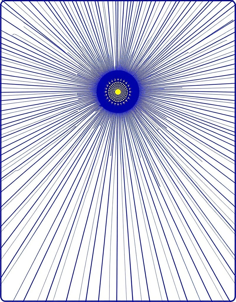 Abstract Sunburst Blue Yellow Radiating Rug