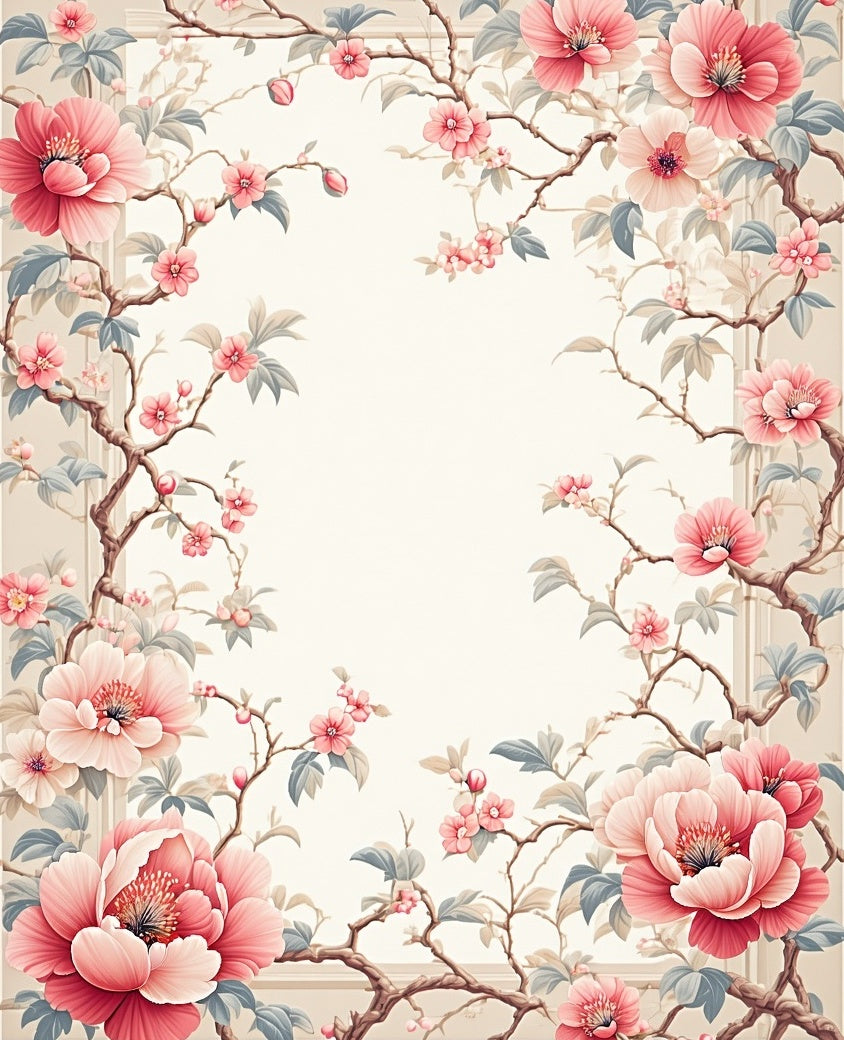 Elegant Pink Floral Branch Pattern Rug