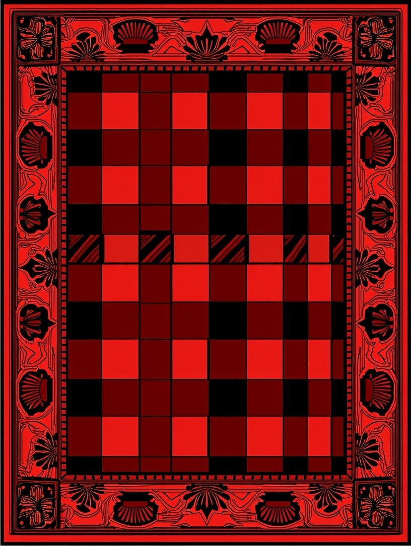 Classic Red Black Checked Border Design Rug