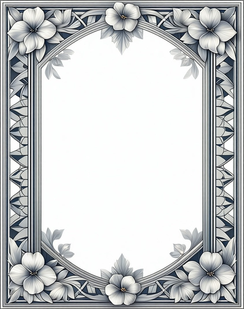 Elegant Art Deco Floral Border Design Rug