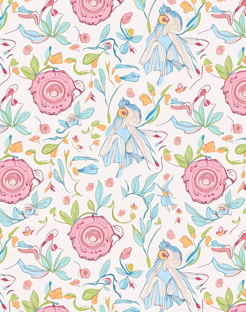 Whimsical Floral Illustration Pattern Rug