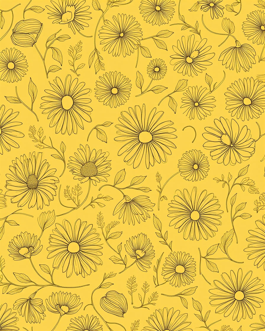 Vintage Daisy Patterned Yellow Rug