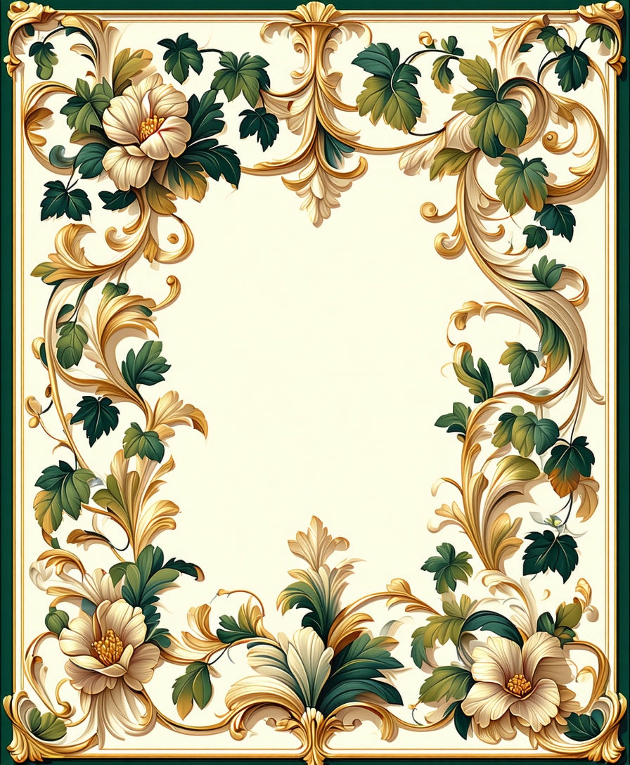 Ornate Floral Leaf Scrollwork Design Rug