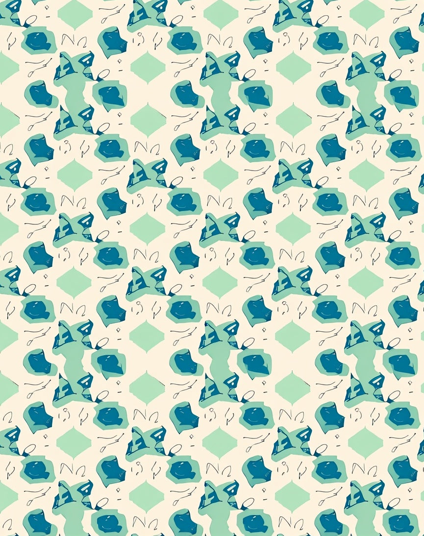 Teal Abstract Blobs Lines Pattern Rug
