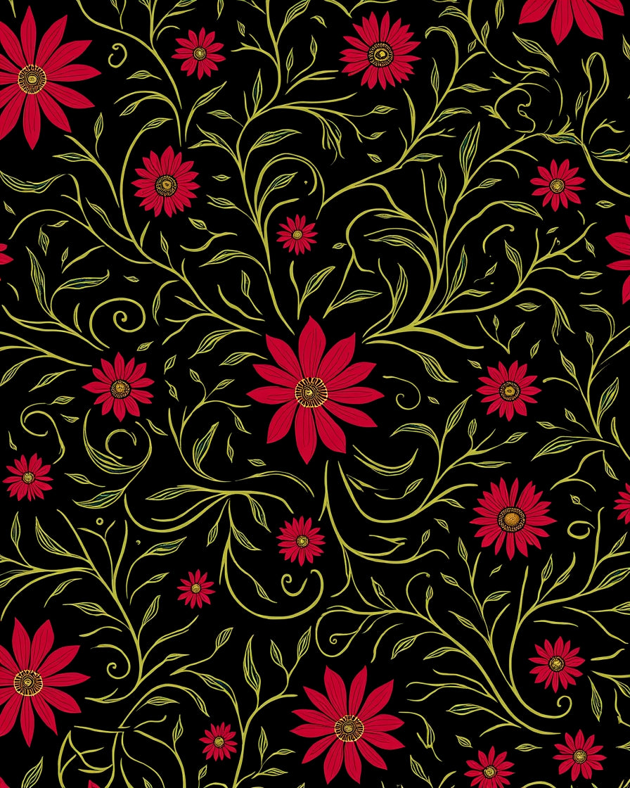 Red Flower Vine Pattern Rug
