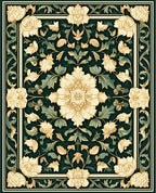 Cream Emerald Floral Frame Rug