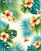 Vibrant Tropical Hibiscus Leaf Pattern Rug