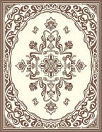 Ornate Floral Scrollwork Brown Cream Rug
