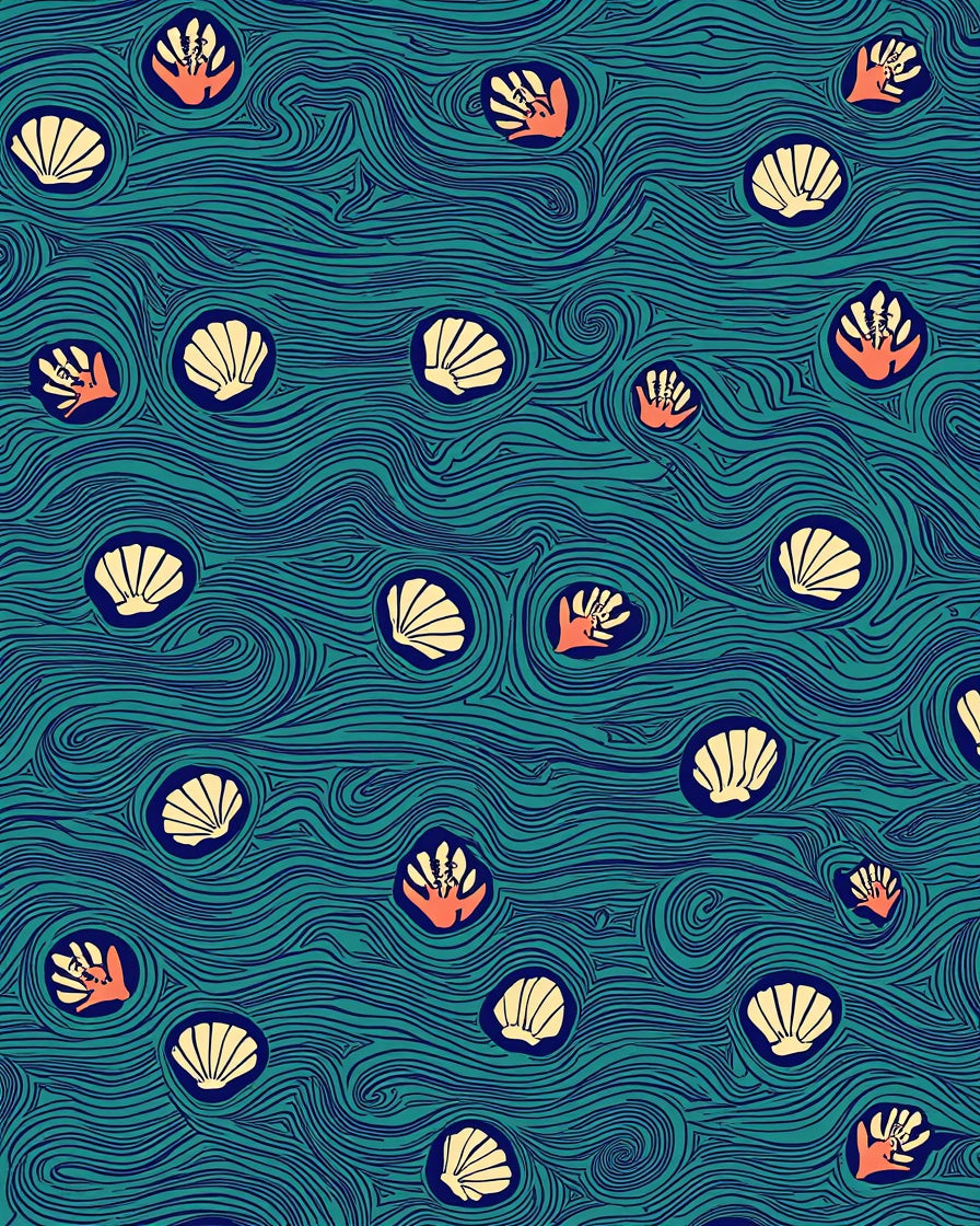Oceanic Waves Shell Pattern Rug